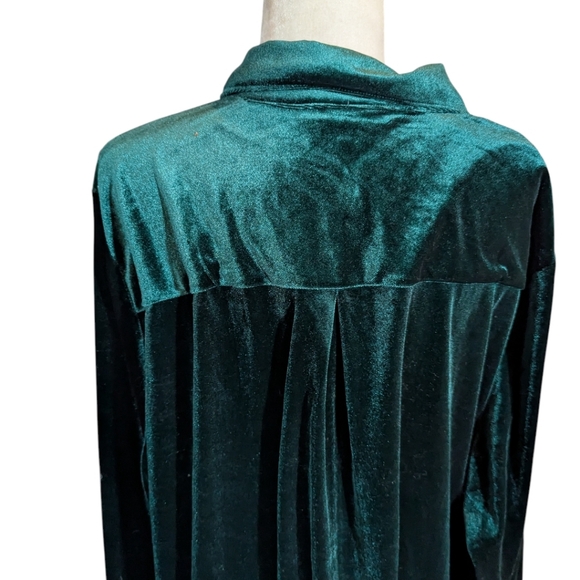 New Emerald Green Velvet Tunic Top Long Sleeves Button Up NWOT Sz 3X - Picture 6 of 10